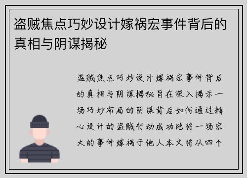 盗贼焦点巧妙设计嫁祸宏事件背后的真相与阴谋揭秘